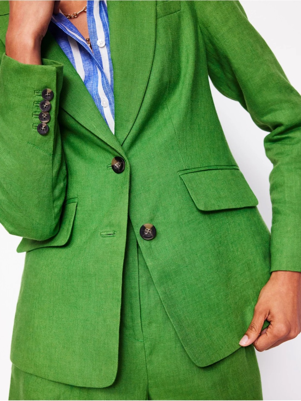 Boden Stamford Linen Blazer in Iguana Green - Picture 2 of 8